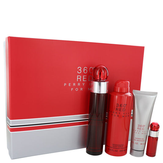 Perry Ellis 360 Red Gift Set - 3.4 Oz Eau De Toilette Spray + .25 Oz Mini Edt Spray + 6.8 Oz Body Spray + 3 Oz Shower Gel -- For Men