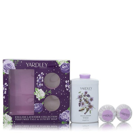 English Lavender Gift Set - 7 Oz Perfumed Talc + 2-3.5 Oz Soap -- For Women - Perfumeles